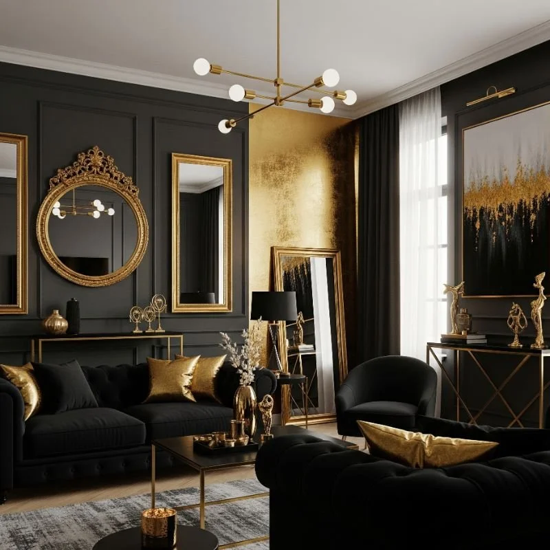 19 Black, Green, and Gold Living Room Ideas for Cozy Home 18 17 1