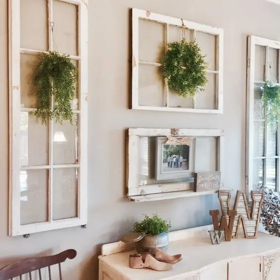 15 Farmhouse Dining Room Wall Decor Ideas 12 Vintage Window Frames