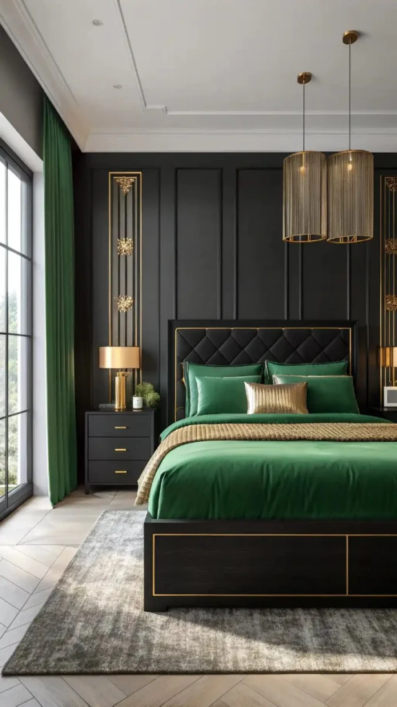 23 Black Green And Gold Bedroom Ideas That Look Expensive 11 image 326