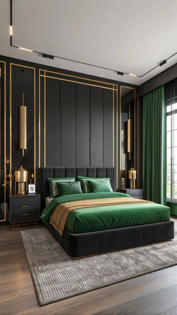 23 Black Green And Gold Bedroom Ideas That Look Expensive 12 image 333
