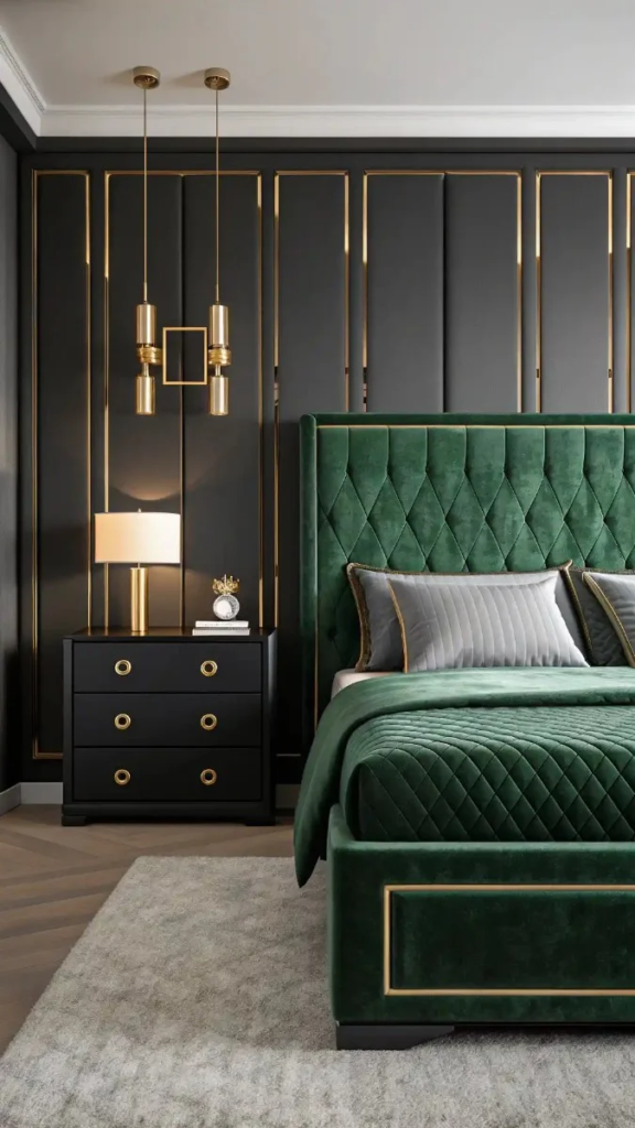 23 Black Green And Gold Bedroom Ideas That Look Expensive 21 image 342