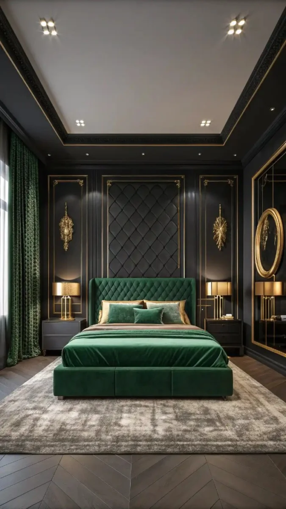 23 Black Green And Gold Bedroom Ideas That Look Expensive 22 image 343