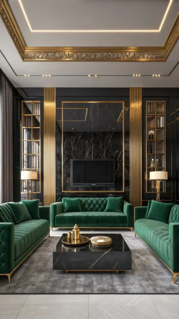 17 Black Green And Gold Living Room Ideas That Look Stunning 3 image 348