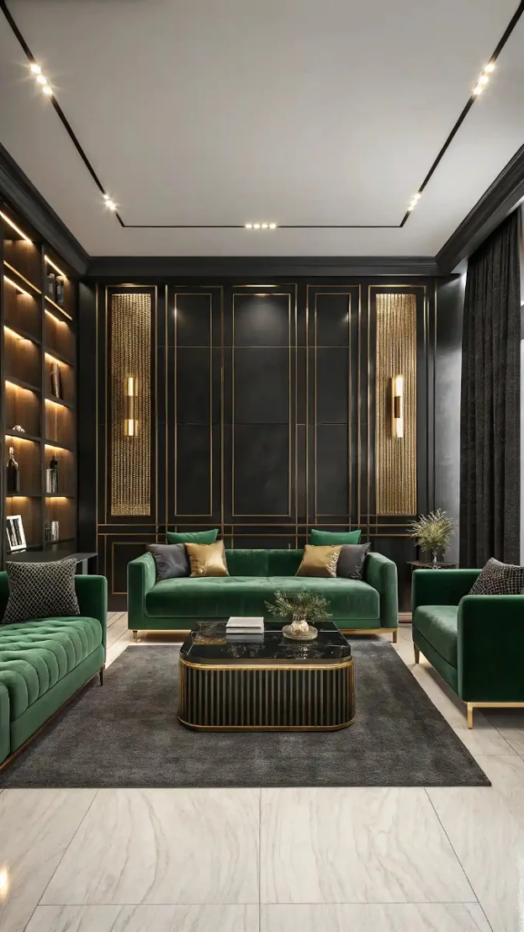 17 Black Green And Gold Living Room Ideas That Look Stunning 4 image 349