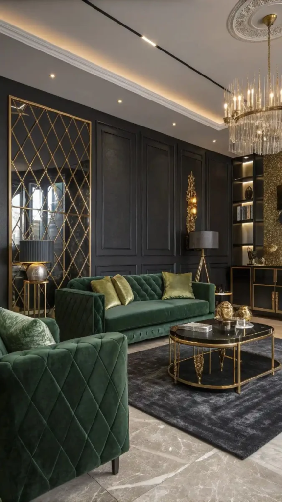 17 Black Green And Gold Living Room Ideas That Look Stunning 6 image 351