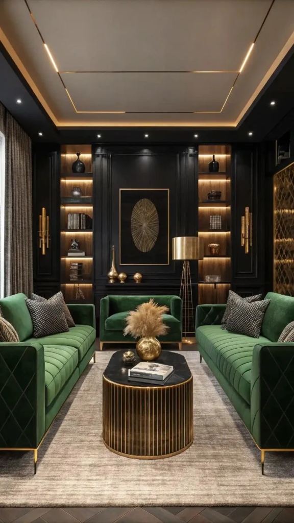 17 Black Green And Gold Living Room Ideas That Look Stunning 7 image 352