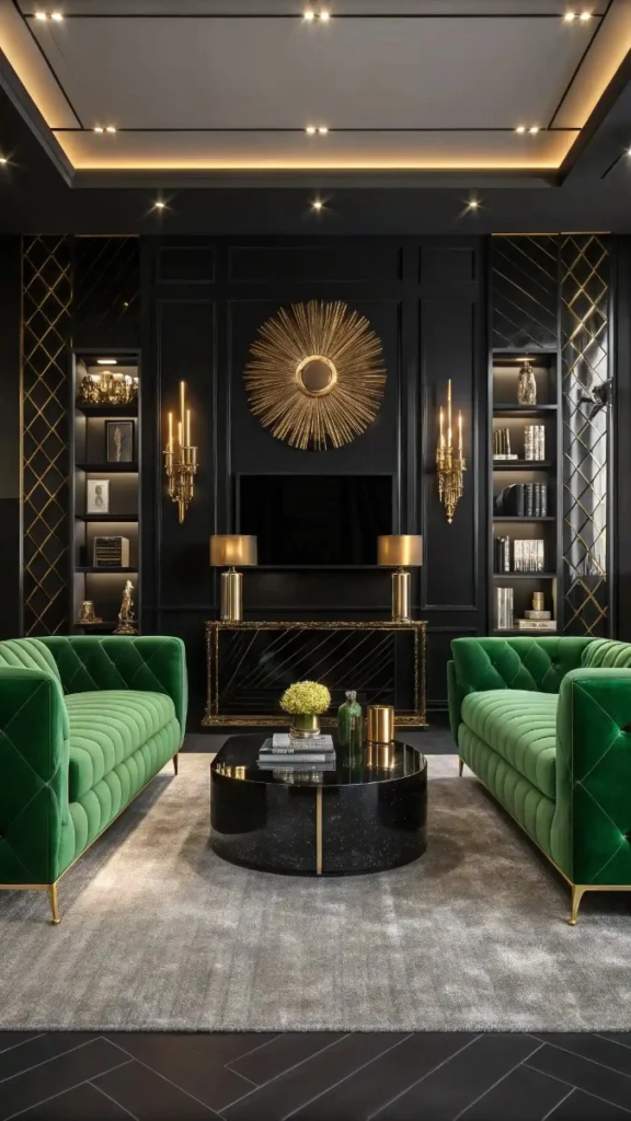 17 Black Green And Gold Living Room Ideas That Look Stunning 9 image 355