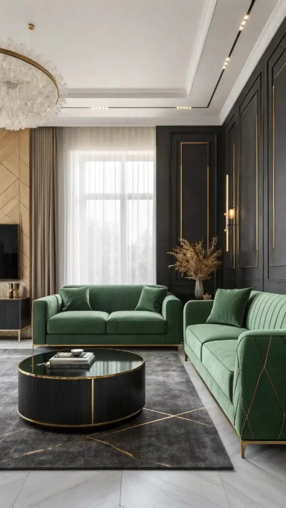 17 Black Green And Gold Living Room Ideas That Look Stunning 11 image 357