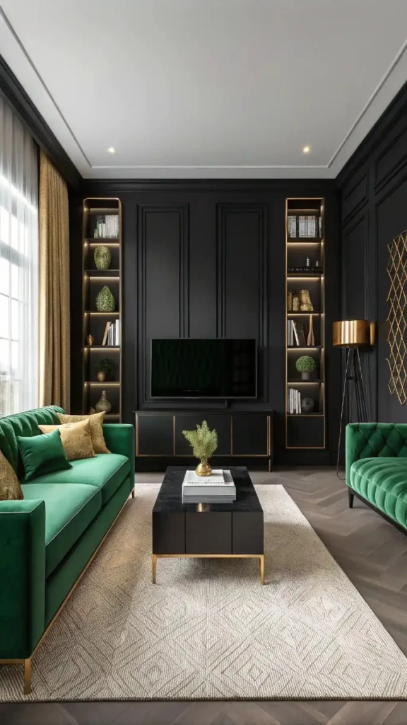17 Black Green And Gold Living Room Ideas That Look Stunning 13 image 361