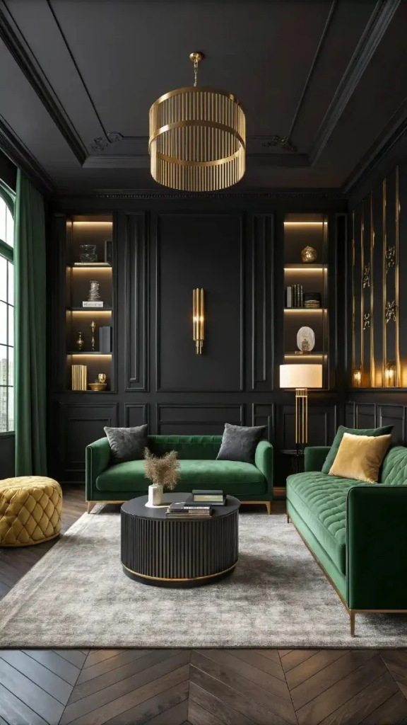 17 Black Green And Gold Living Room Ideas That Look Stunning 14 image 363