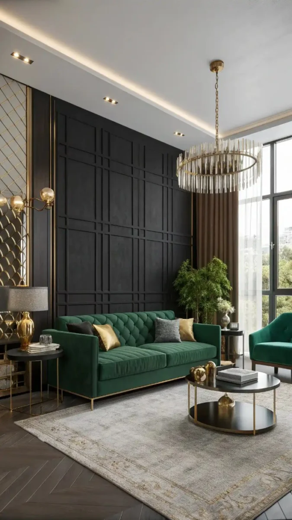 17 Black Green And Gold Living Room Ideas That Look Stunning 15 image 365