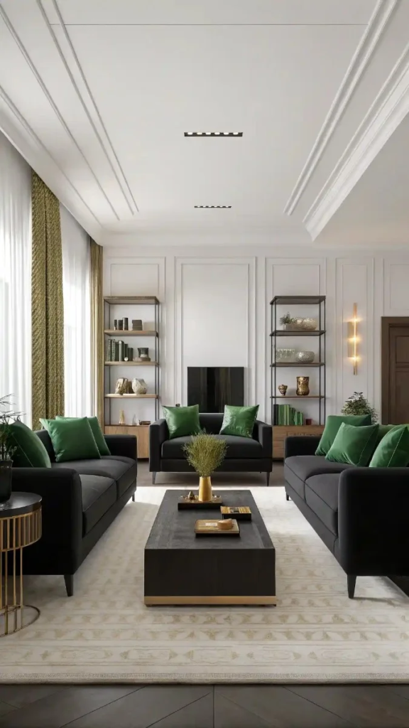 17 Black Green And Gold Living Room Ideas That Look Stunning 18 image 371