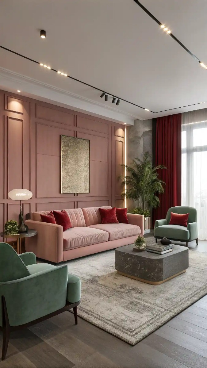 24 Pink, Red & Green Living Room Designs 18 image 49