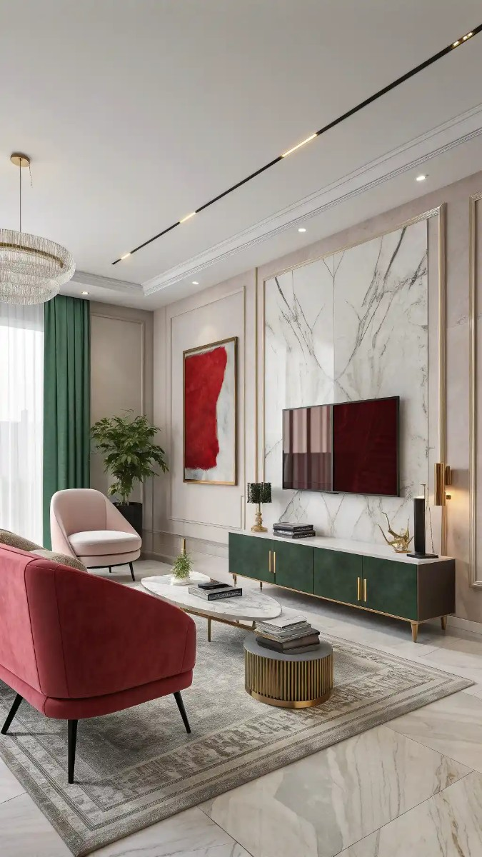 24 Pink, Red & Green Living Room Designs 24 image 55